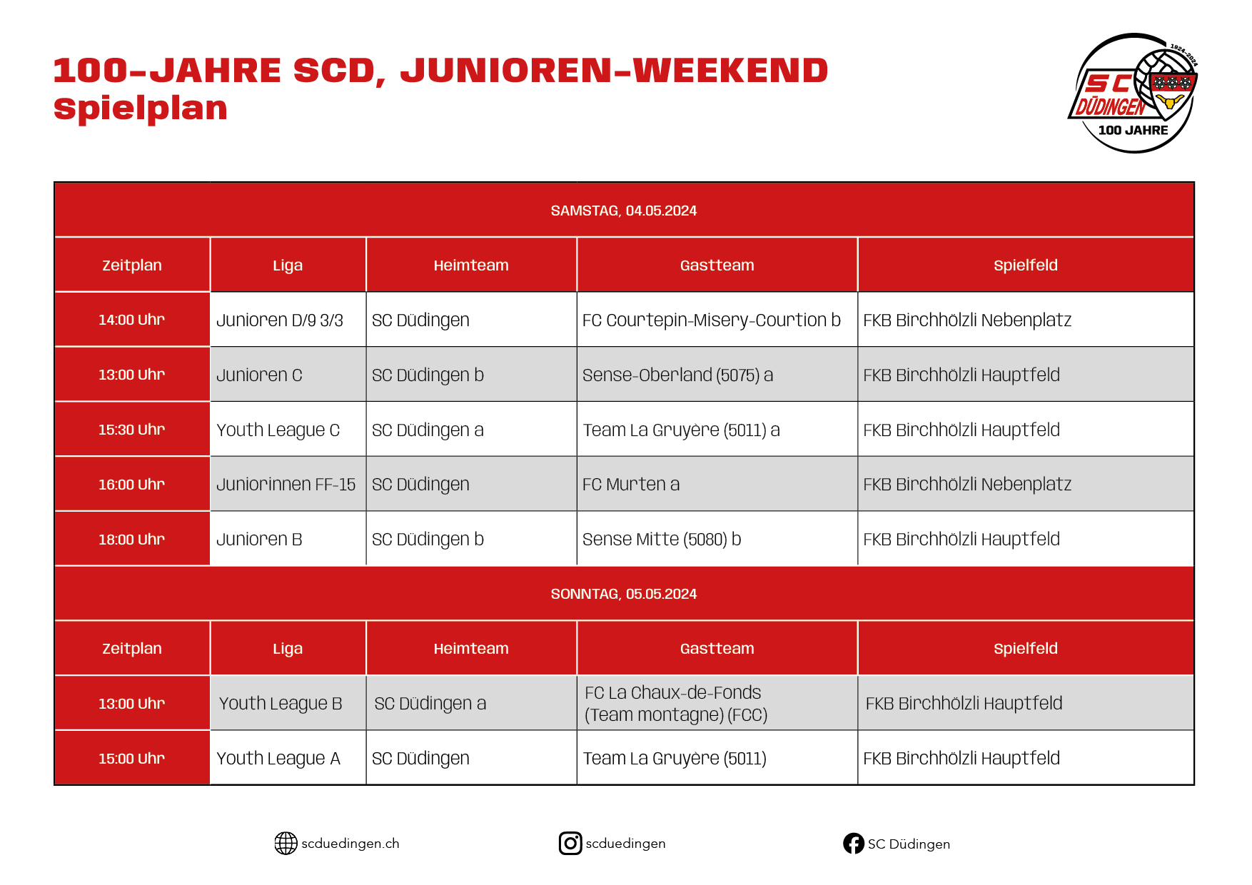 Spielplan Junioren D bis A